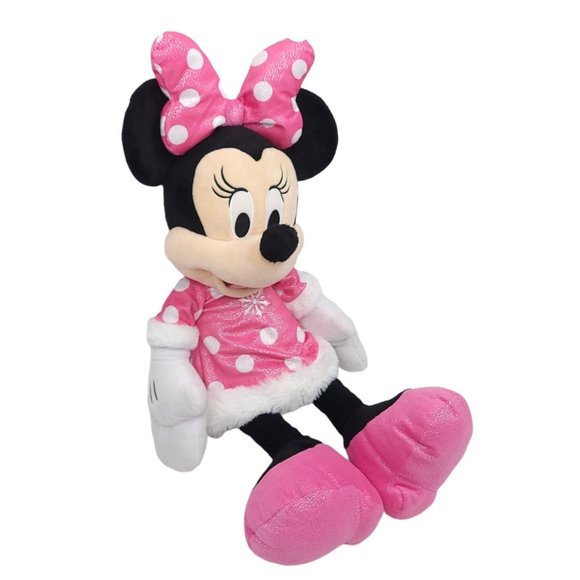 Disney Minnie Mouse Plush Doll 24" Stuffed Animal Toy Pink Polka Dot Snowflake - Picture 2 of 12